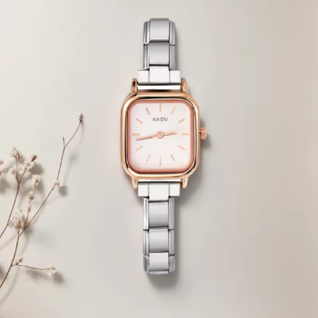 ساعة مكس فضي وجولدن روز بدون ارقام